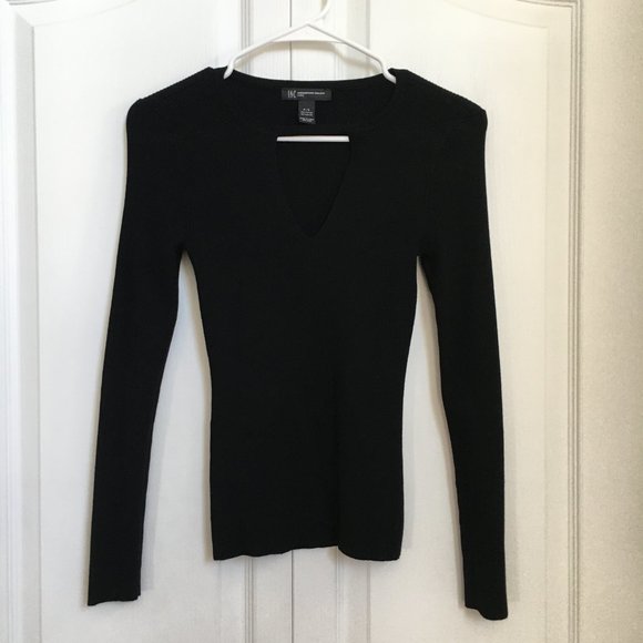 INC Women Ribbed Long Sleeves Sweater Black Cut out Front Petite XS - Picture 7 of 7